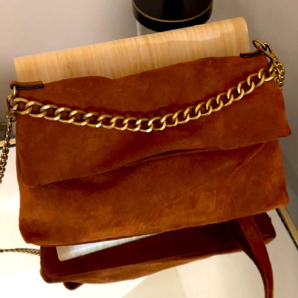 Tan suede crossover bag